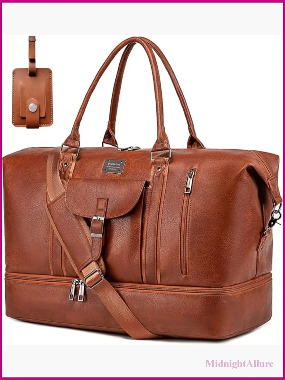 Faux Leather Travel Duffel Bag with Shoes Compartment, Weekender Overnight